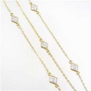 copper chain with rhombic zircon, gold plated, approx 5-6mm