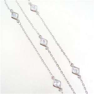 copper chain with rhombic zircon, platinum plated, approx 7-8mm