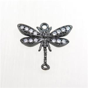 copper dragonfly connector paved zircon, black plated, approx 10-15mm