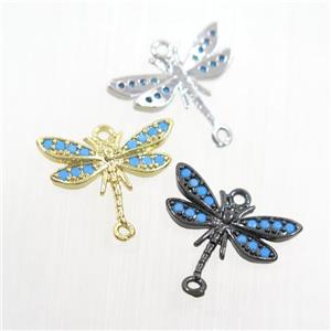 copper dragonfly connector paved zircon, turq, mix color, approx 10-15mm