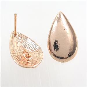 copper earring studs with loops, teardrop, rose gold, approx 11-18mm