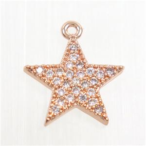 copper star pendant paved zircon, rose gold, approx 12mm dia