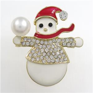 Snowman copper brooch paved zircon, Enamel, gold plated, approx 9mm, 20-38mm