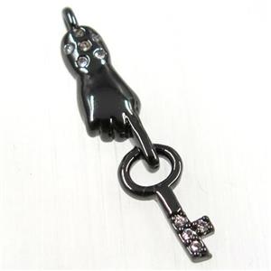 copper handkey pendants paved zircon, black plated, approx 6-27mm