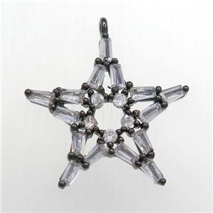 copper star pendant paved zircon, black plated, approx 22mm dia