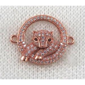 copper leopard head connector paved zircon, rose gold, approx 18mm dia