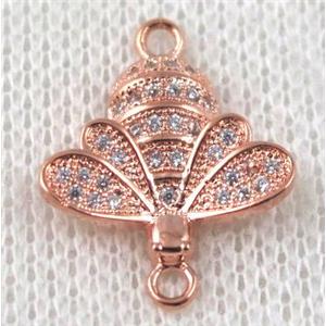 copper honeeybee connector paved zircon, rose gold, approx 16-20mm