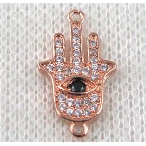 copper hamsahand connector paved zircon, rose gold, approx 10-20mm