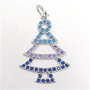 christmas tree, copper pendants paved zircon, platinum plated, approx 15-20mm