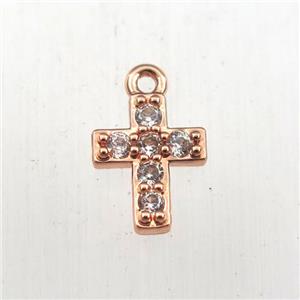 copper cross pendant paved zircon, rose gold, approx 8-12mm