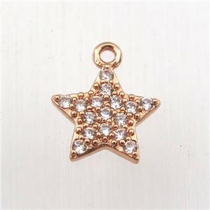 copper star pendant paved zircon, rose gold, approx 12mm dia