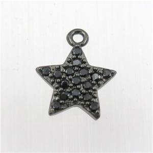 copper star pendant paved zircon, black plated, approx 12mm dia