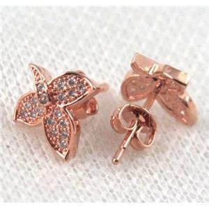 copper butterfly earring paved zircon, rose gold, approx 10-20mm