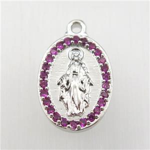 copper Jesus pendant paved zircon, platinum plated, approx 13-18mm