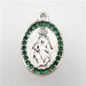 copper Jesus pendant paved zircon, platinum plated, approx 13-18mm