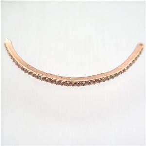 copper connector paved zircon, bend stick, rose gold, approx 45mm length