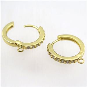 copper huggie earring hoop paved zircon, gold plated, approx 19mm dia