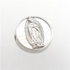 copper coin beads with Jesus, platinum plated, approx 12mm dia