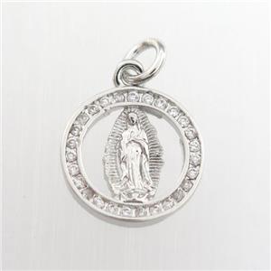 copper Jesus pendant paved zircon, platinum plated, approx 13mm dia