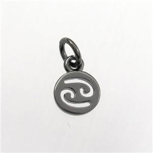 copper circle pendant, zodiac cancer, black plated, approx 7mm dia