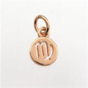 copper circle pendant, zodiac virgo, rose gold, approx 7mm dia