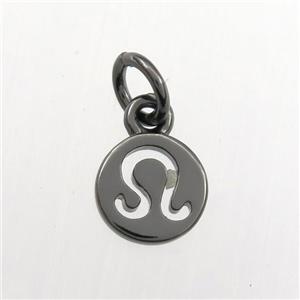 copper circle pendant, zodiac leo, black plated, approx 7mm dia