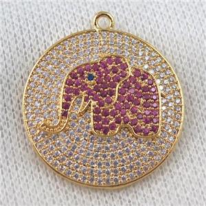 copper pendant paved zircon, elephant, gold plated, approx 30mm dia