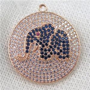 copper pendant paved zircon, elephant, rose gold, approx 30mm dia