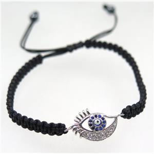 handmade bracelet with Evil eye pave zircon, nylon wire, approx 50-60mm dia