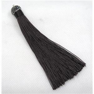 tassel with nylon wire, rhinestone, coffee, approx 120mm length