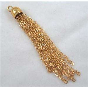 handmade tassel pendant, copper chain, gold plated, approx 10mm, 70mm length