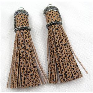 PU leather tassel pave rhinestone, approx 16mm, 90mm length