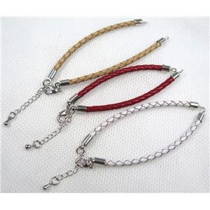 PU leather bracelet with resized chain, approx 3mm