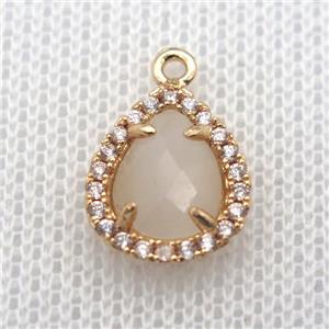 copper teardrop pendant pave zircon with crystal glass, gold plated, approx 10-12mm