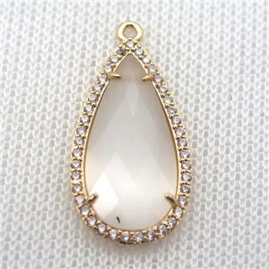 copper teardrop pendant pave zircon with white crystal glass, gold plated, approx 18-25mm