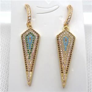 copper teardrop Hoop Earrings pave zircon, gold plated, approx 10-34mm