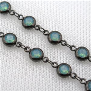 green Zircon Chain, copper, black plated, approx 6mm dia