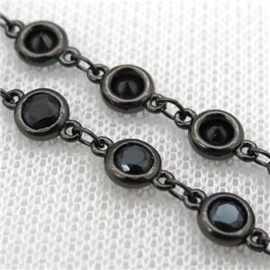 black Zircon Chain, copper, black plated, approx 6mm dia