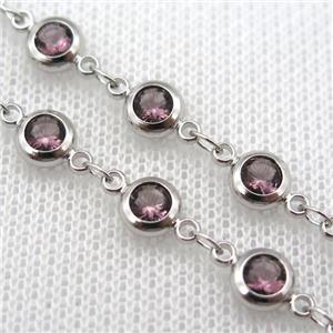 purple Zircon Chain, copper, platinum plated, approx 6mm dia