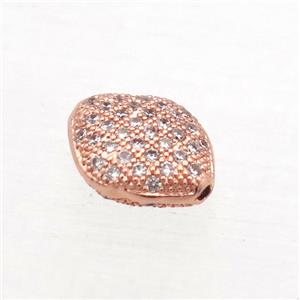 copper oval beads paved zircon, rose gold, approx 8x10mm