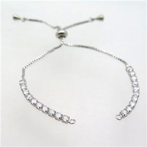 copper bracelet chain pave zircon, platinum plated, approx 3mm, 12cm length