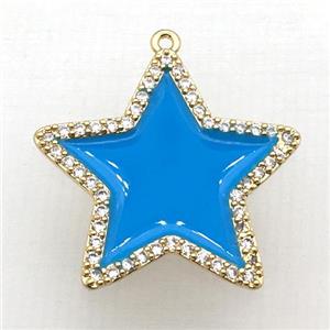 copper star pendant pave zircon with blue Enameling, gold plated, approx 28mm dia