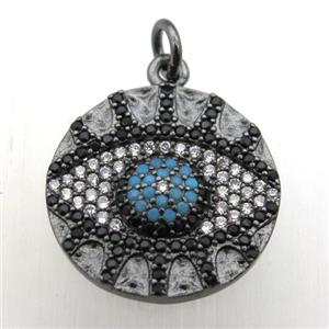 copper eye pendant pave zircon, black plated, approx 18mm dia