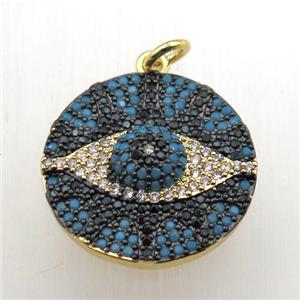 copper eye pendant pave zircon, gold plated, approx 20mm dia