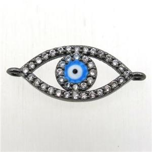 copper evil eye connector pave zircon, black plated, approx 8-15mm