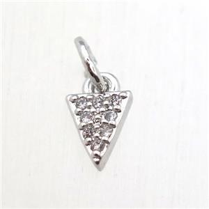 copper arrowhead pendant pave zircon, platinum plated, approx 4x6mm