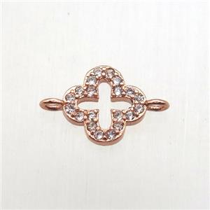 copper clover connector pave zircon, rose gold, approx 8x8mm