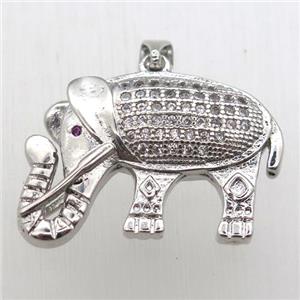 copper elephant pendant pave zircon, platinum plated, approx 17-25mm