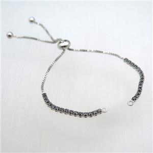 copper bracelet chain pave zircon, platinum plated, approx 3mm, 11cm length