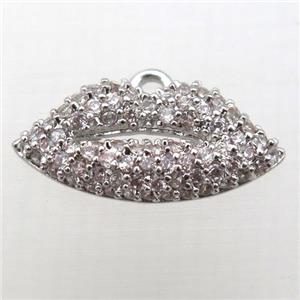 copper lip pendant pave zircon, platinum plated, approx 8-16mm